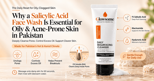 Glowsome Salicylic Acid face wash benefits for oily and acne prone skin in Pakistan