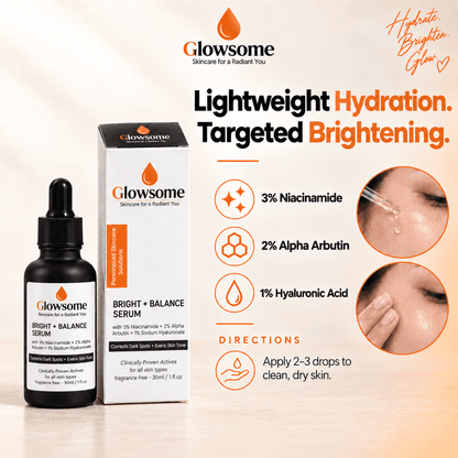 Glowsome Bright + Balance Serum with 3% niacinamide, 2% alpha arbutin and hyaluronic acid for hydration and targeted brightening