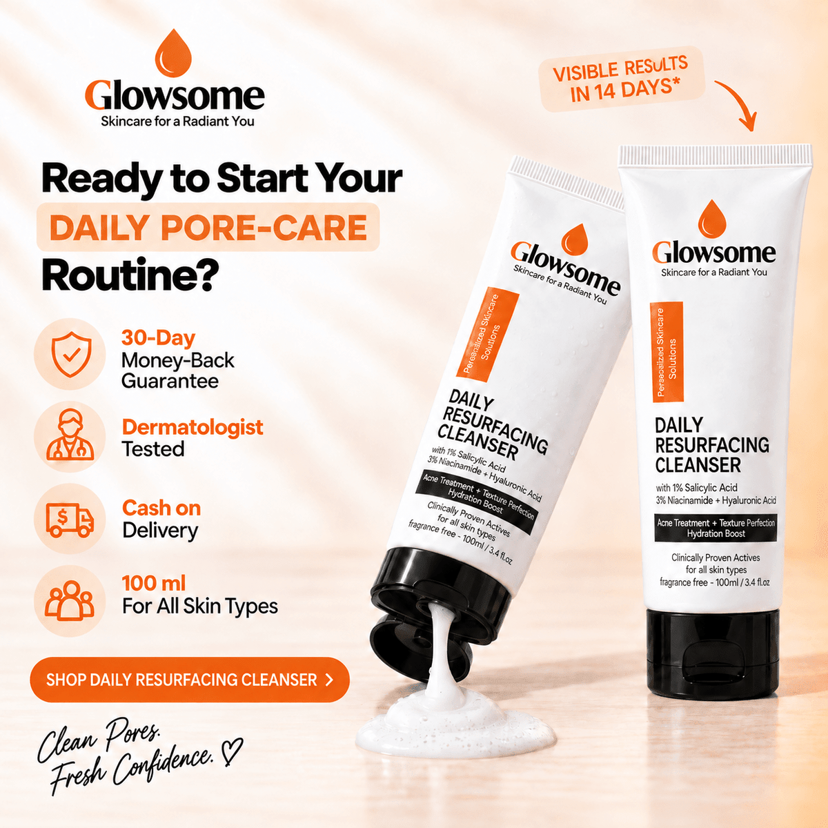 Daily Resurfacing Cleanser: 1% Salicylic Acid & 3% Niacinamide (100ml)